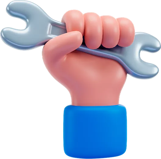 Mão cartunesca segurando uma chave de boca